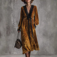Solid-color Textured Long-sleeve Elegant French-style Dress For Women