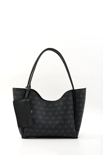 Monogram Black Faux Leather Hand And Shoulder Bag
