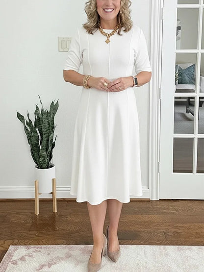 Womens Solid-Color Crew-Neck Short-Sleeve Dress