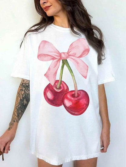 Letter Pattern Loose Casual Print Drop Shoulder Short Sleeve