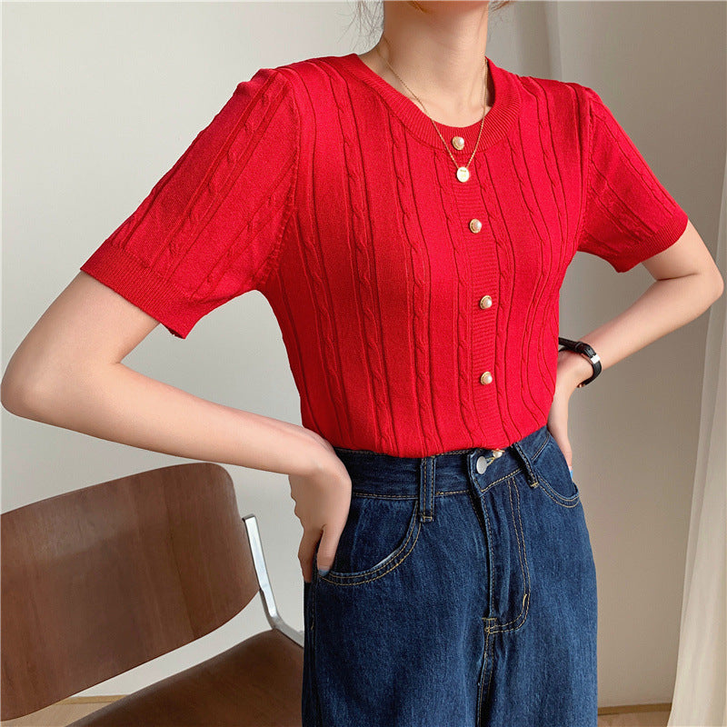 Slim-fit Base Ice Silk Short-sleeved T-shirt Pin Top