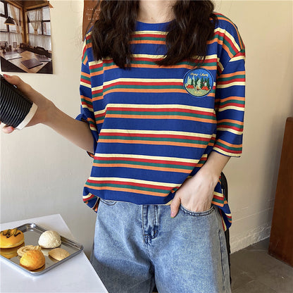 Striped Short Sleeve T-Shirt Lazy Chic Top
