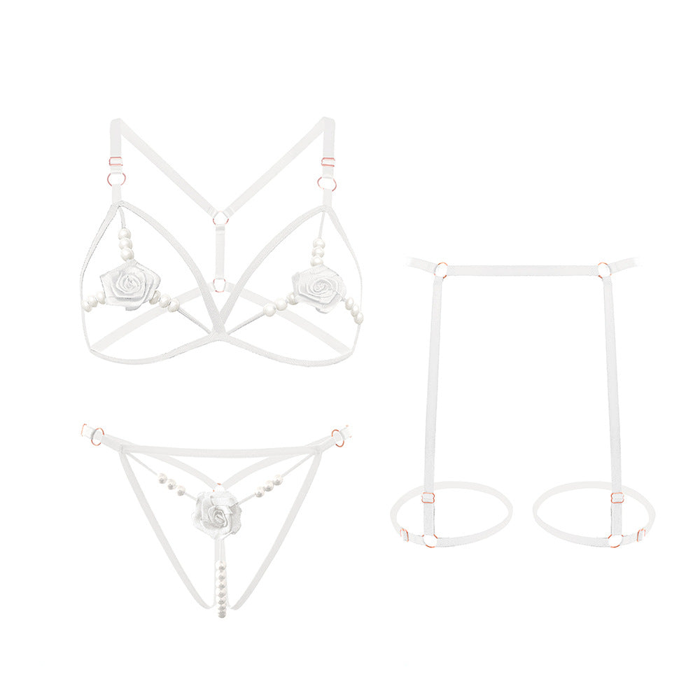 Underwear Small Breast Size Exaggerating Bra Rose Beaded Three-point Suit