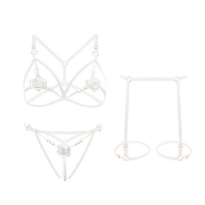 Underwear Small Breast Size Exaggerating Bra Rose Beaded Three-point Suit