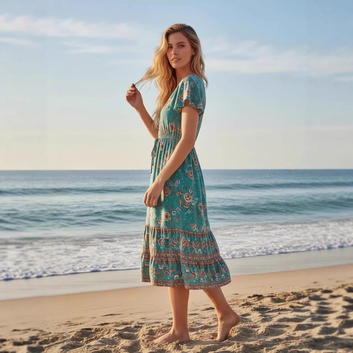 Womens Casual V-Neck Printed Dress