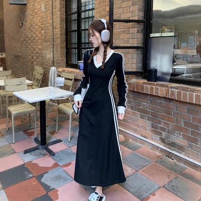V Neck Long Sleeve A Line Dress For Women