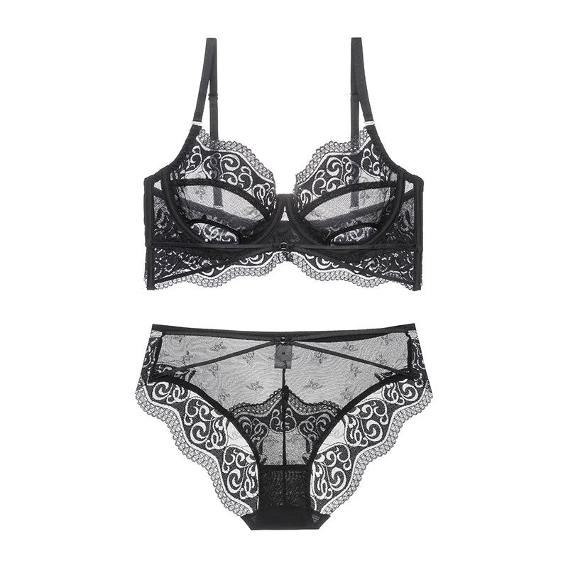 Women's Ultra-thin Lace Underwear Showing Small Breasts