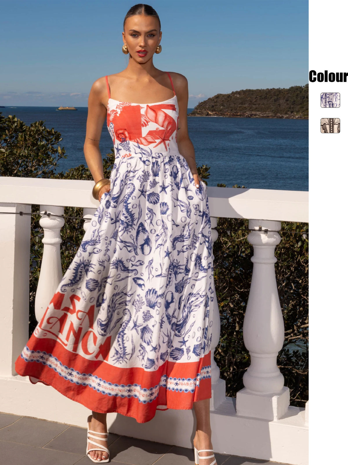 Printed Large Swing Fashionable Sweet Camisole Dress
