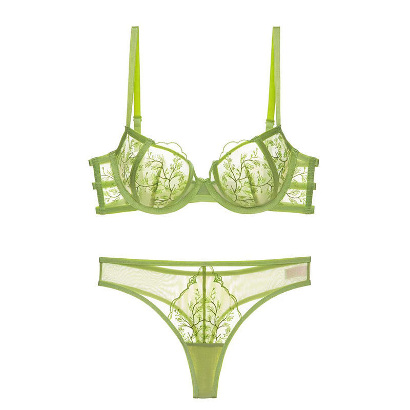 Lace Embroidered Thin Cup Push Up Comfort Bra Underwear Set