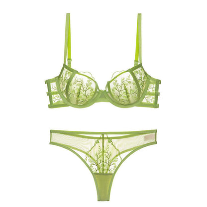 Lace Embroidered Thin Cup Push Up Comfort Bra Underwear Set