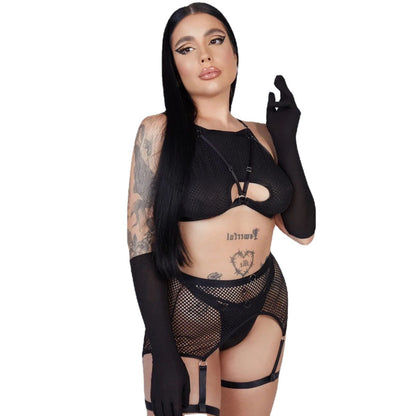 Women's Mesh Hollow Underwear Three-piece Set