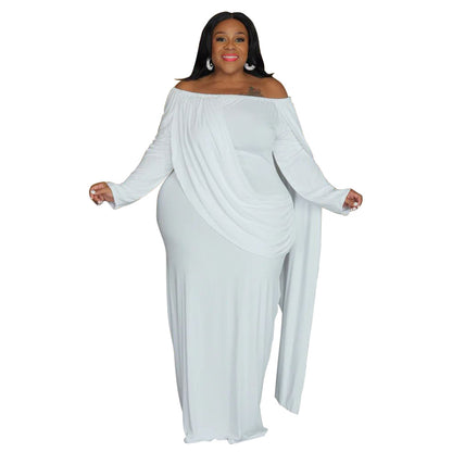 Womens Off-the-Shoulder Long-Sleeve Pleated Bodycon Plus-Size Dress
