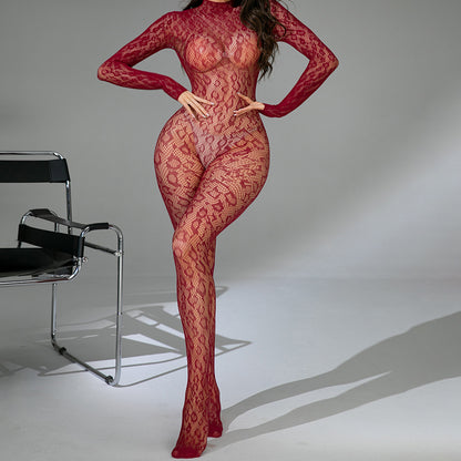Sexy Underwear Long Sleeve Transparent Cutout Sexy Stockings Tight Jumpsuit