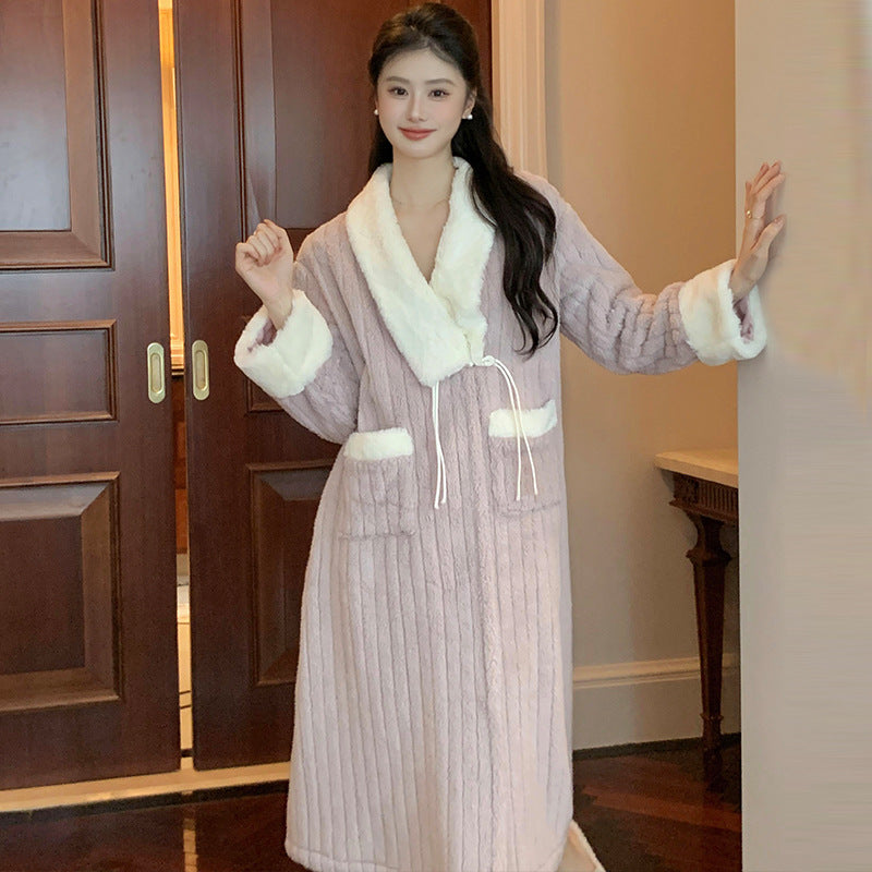 Womens Long Luxe Bathrobe-style Nightgown For Winter