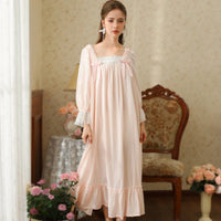 Womens Sweet Long-sleeve Pajama Dress
