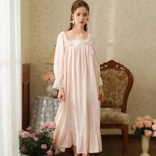 Womens Sweet Long-sleeve Pajama Dress