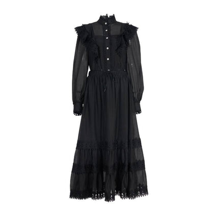 Lotus Leaf Edge Long Sleeved Shirt Elastic Waist Half Length Long Skirt Set