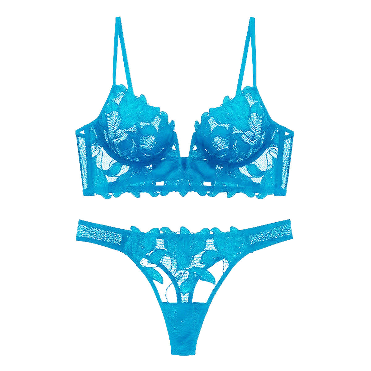 European And American Underwear Gathered Deep V Three-dimensional Embroidery Mesh