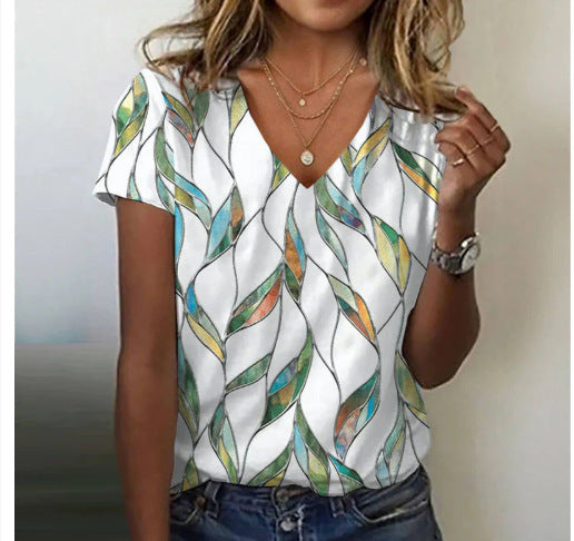 Summer 3D Digital Printing Casual Short-Sleeved T-Shirt Women