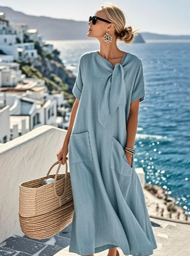 Elegant Neck-Tie Loose Swing Dress