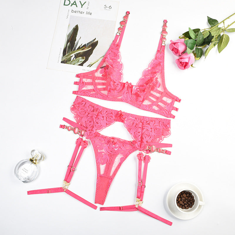 European And American Style Embroidered Bra Vintage Gem Sexy Push-up Underwear