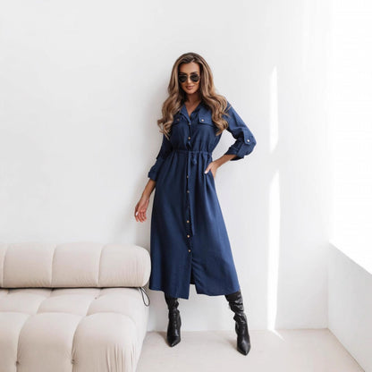 Womens Fashion Casual Lapel Shirt Dress