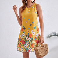 Floral-print Sleeveless Slip Dress With A Fitted Waist-cinching Design For An Elegant Look