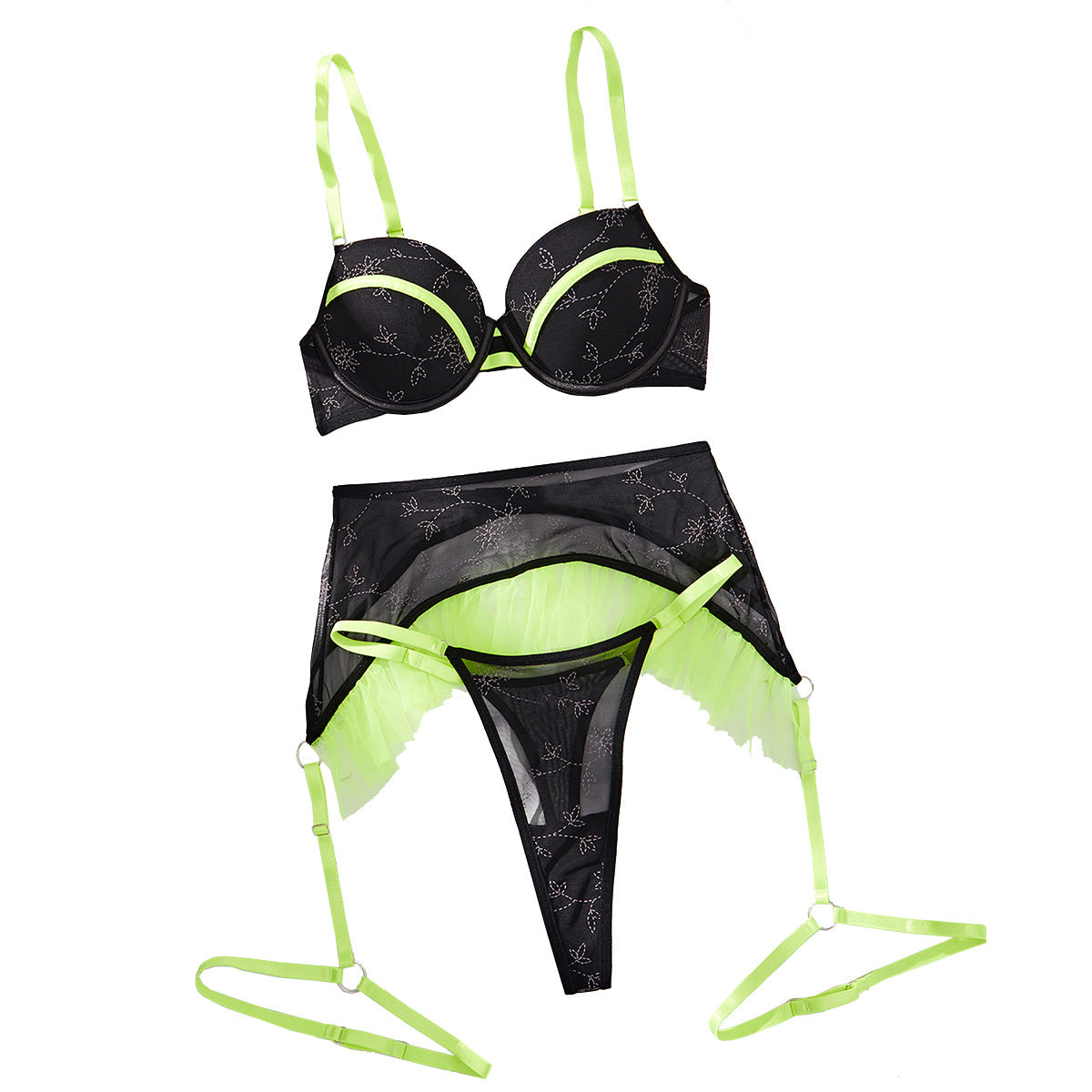Mesh Underwear Garter Three-piece Set