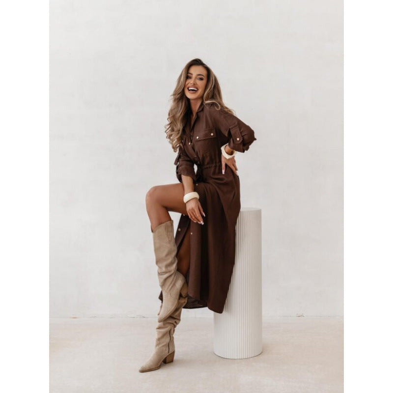 Womens Fashion Casual Lapel Shirt Dress