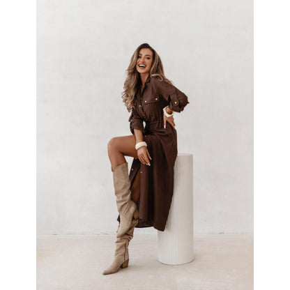 Womens Fashion Casual Lapel Shirt Dress