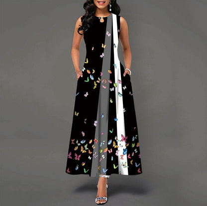 Womens Printed Crew-Neck Sleeveless Tank Dress