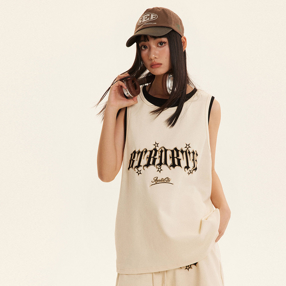 Fake Sports Vest Casual Letter Embroidered Loose Top