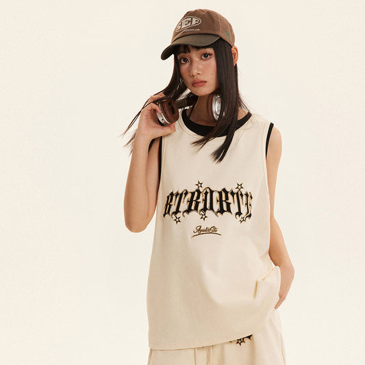 Fake Sports Vest Casual Letter Embroidered Loose Top