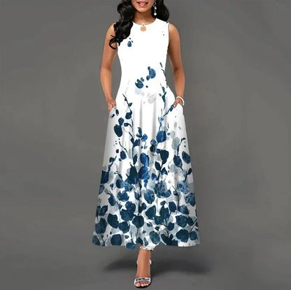 Womens Printed Crew-Neck Sleeveless Tank Dress