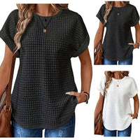 Solid Color Crew-neck Batwing Sleeve Shirt Top