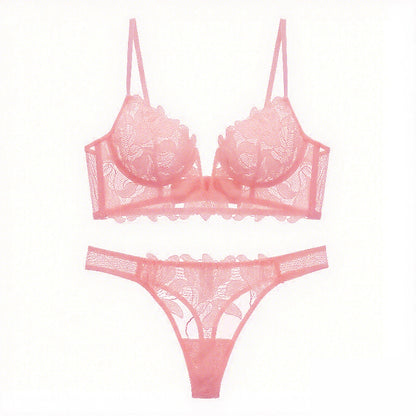 European And American Underwear Gathered Deep V Three-dimensional Embroidery Mesh