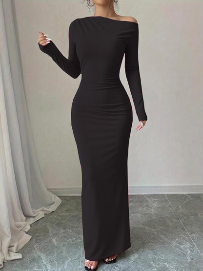Womens Printed Slim-Fit Long-Sleeve Dress