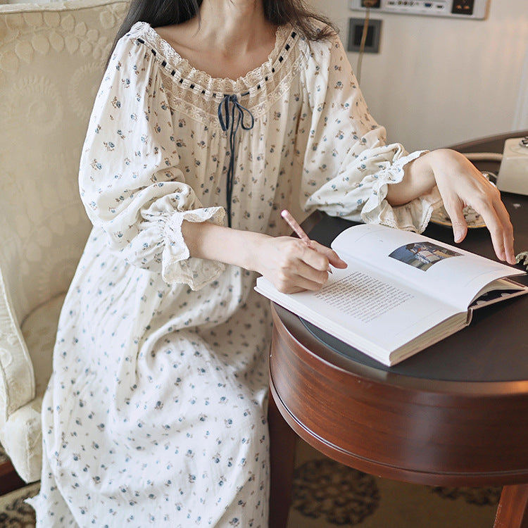 Loose-fitting Floral Nightgown With A Double-layered Gauze Design And Built-in Chest Pads