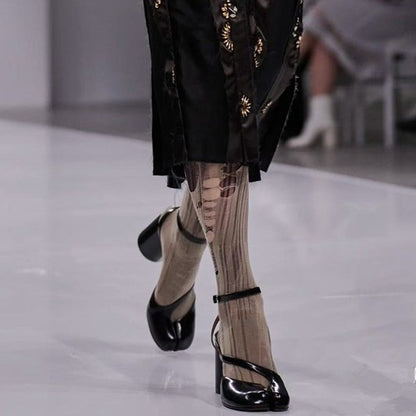 8CM Split-toe Shoes Trotter Word Buckle High Heels