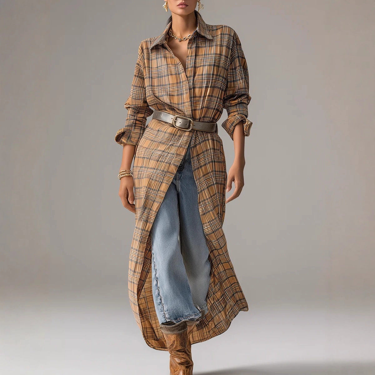 Slim-fit Long-sleeve Western Cowboy-style Dress Shirt