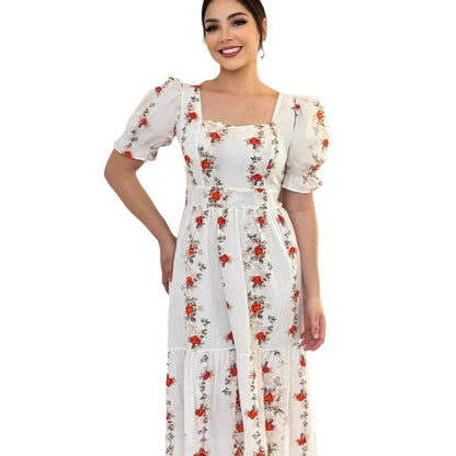 Long Luxurious Short Sleeve Printed Dress