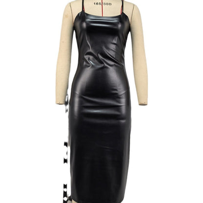 Strap Split Dress Leather Sexy Open-back Design