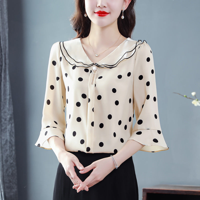 Design Doll Collar Shirt Three-quarter Sleeve Western Style Top