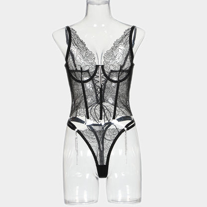 Flower Embroidery Tassel Chain Underwear Two-piece Set