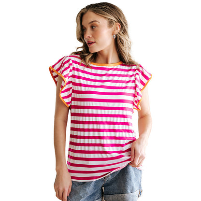European And American Simple Casual Striped Short-sleeved Top