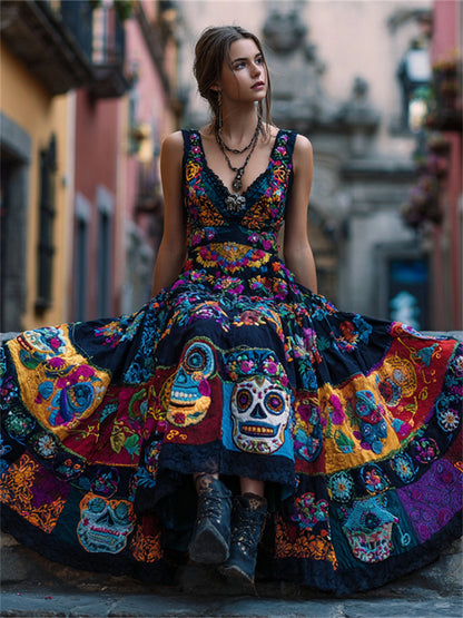 Fashion Digital Printed Women's V-neck Sleeveless Dress