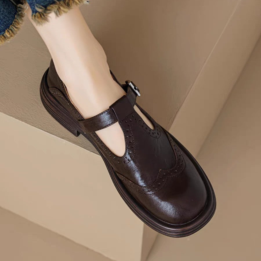 Casual Sheepskin Hollow Flower Flat Heel Loafers Women's Autumn Shoes Round Toe