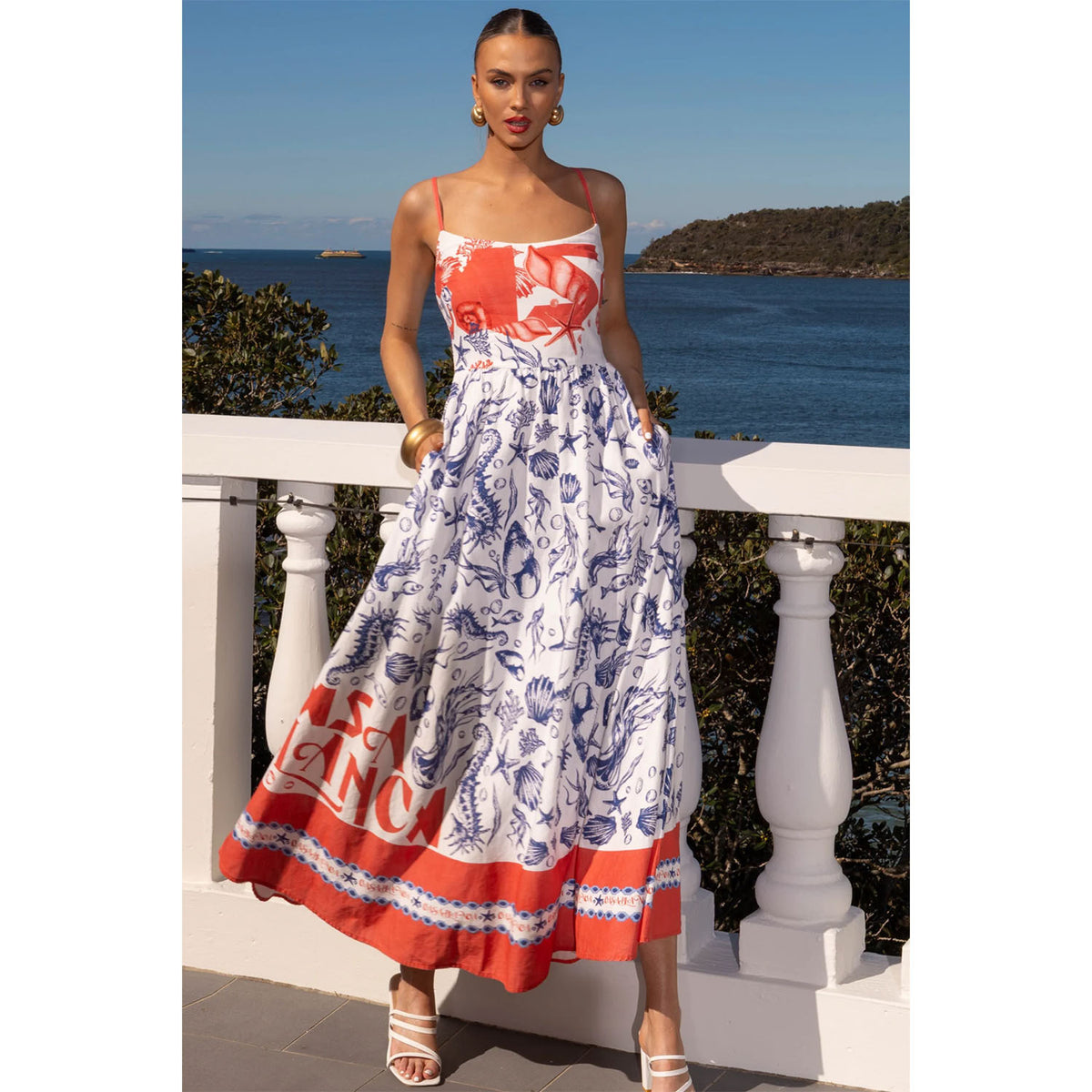 Printed Large Swing Fashionable Sweet Camisole Dress