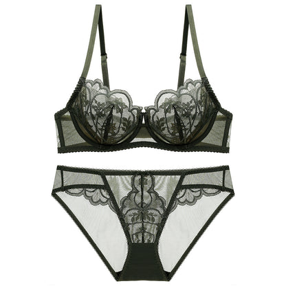 Lace Underwear Ultra-thin Breathable Big Breast Show Small Suit