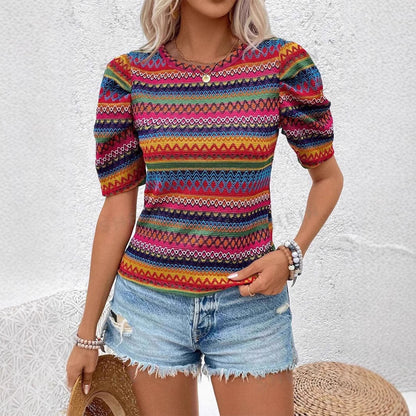 Casual Round Neck Knitted Bohemian Women's Top